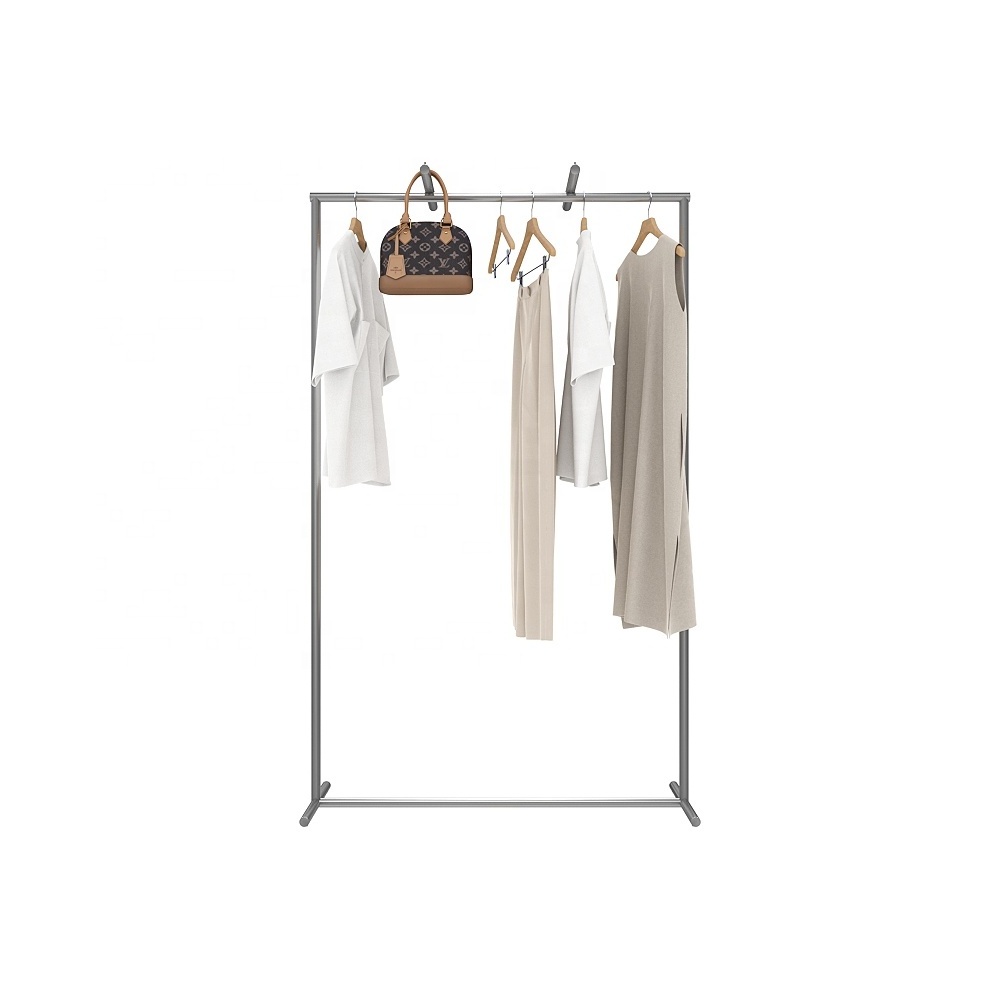 Simple luxury women clothes shop furniture metal iron rail 4 way clothing display rack for retail store