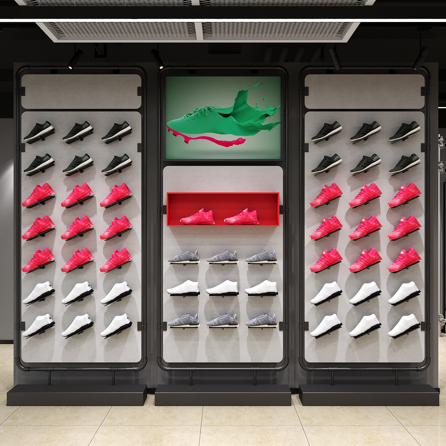 Creative emerging brand metal floor levitating sports shoes display rack floating sneaker stand wall shelves