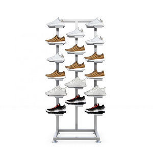 Creative footwear brand spinning design iron custom colors multi floor retail shoes rack shelf shop display