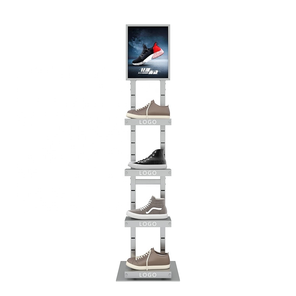 Wholesale custom logo brand shop fitting metal shelf tall stand retail store fixtures shoes display rack