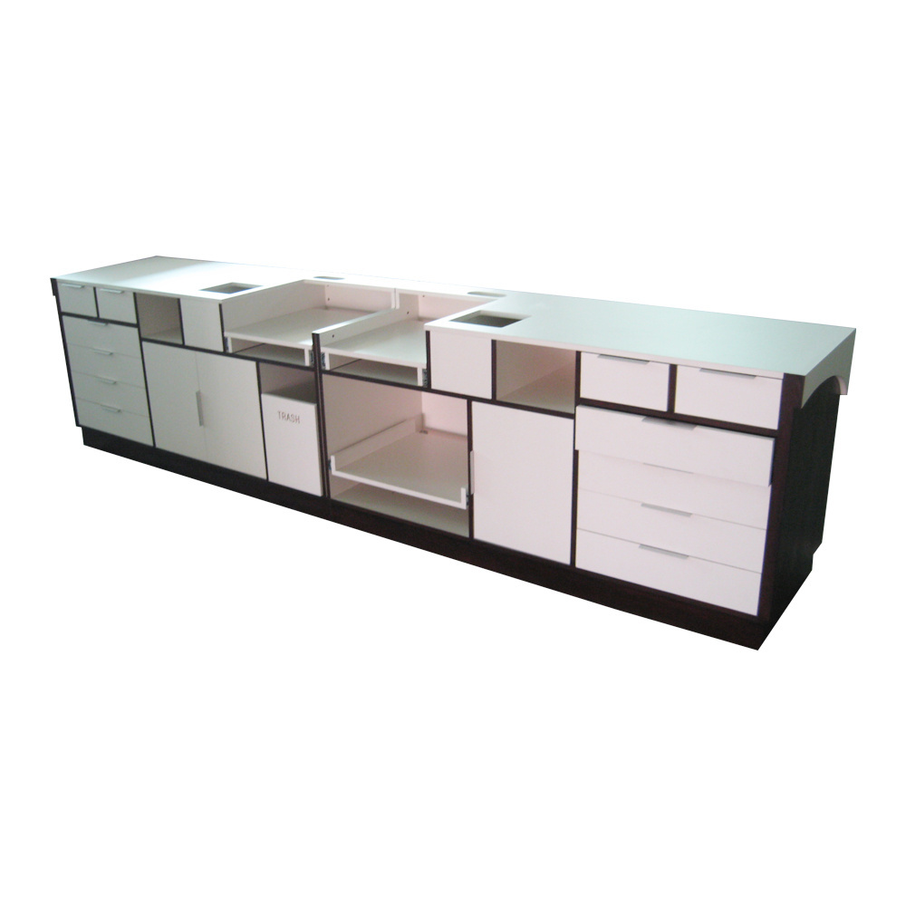 Office reception wood shop design furniture powder coat marble top checkout counter cashier desk