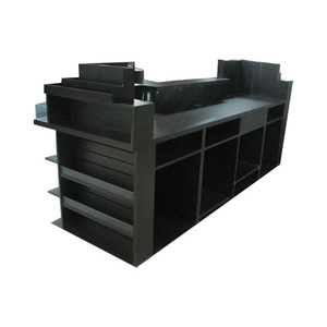 Chain clinic store powder coat wood black surface cash wrap reception counter table design for hospital