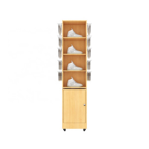 Retail socks store fixtures hook design wood showcase shoe shop shelves and display cabinets with wheel