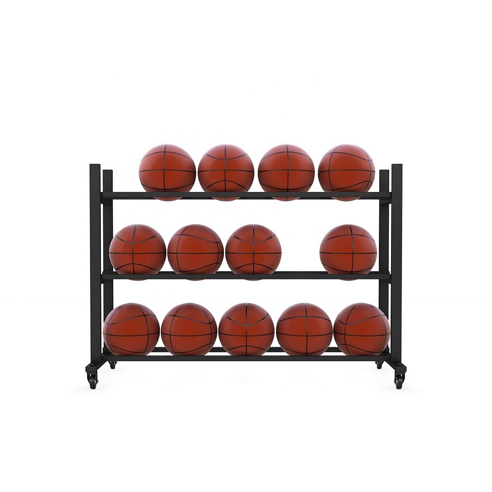 Factory sport basketball game store fixture metal paint black floor stand ball sample display racks on wheels