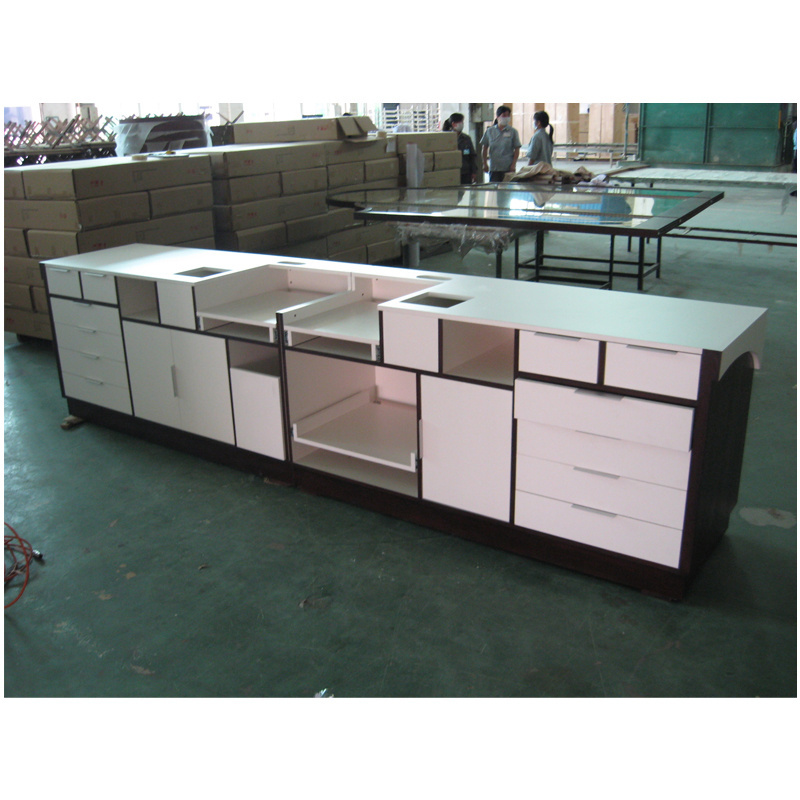 Office reception wood shop design furniture powder coat marble top checkout counter cashier desk