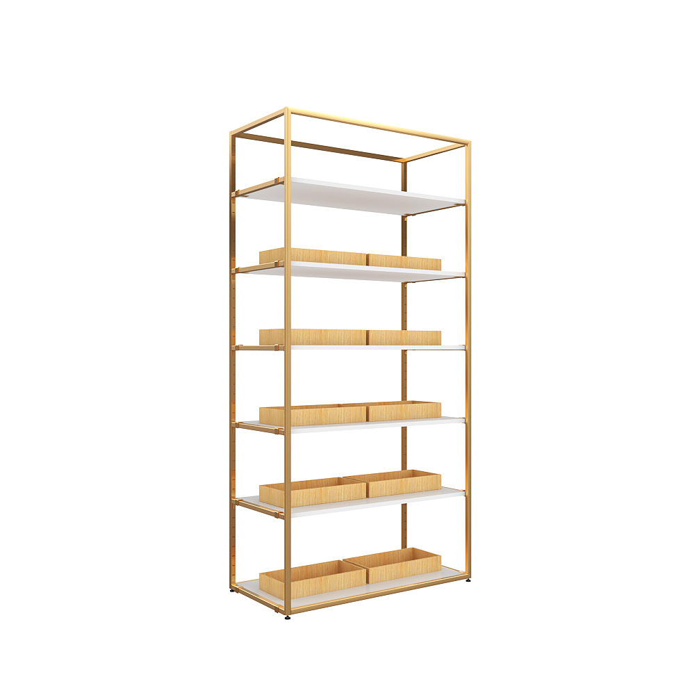 Factory sell custom retail bakery shop iron frame shelf powder coat metal gold floor stand bread display rack