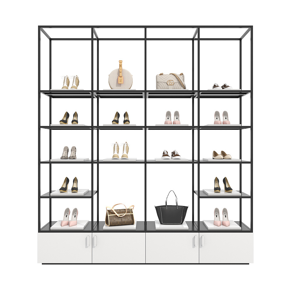 Shelves luxury store fixtures brand metal cabinets polish wall display rack for handbags and shop fittings