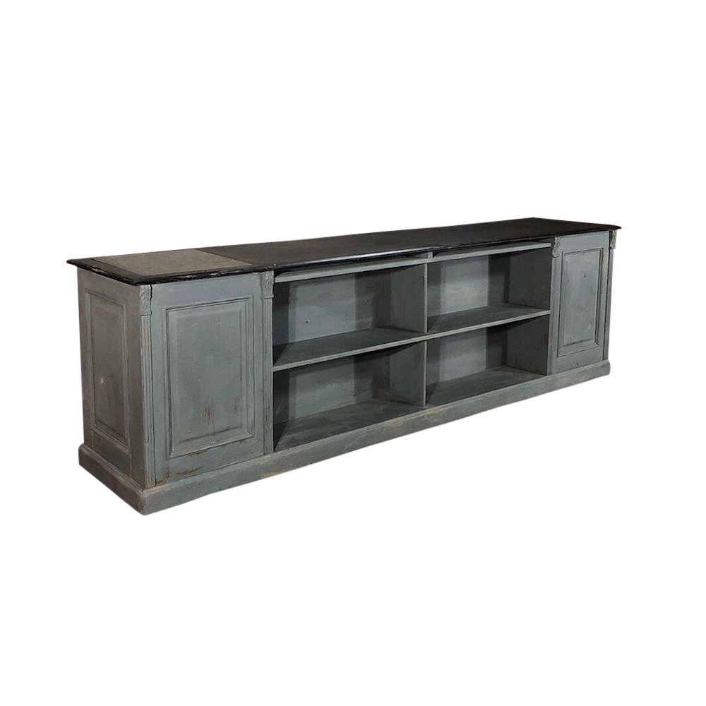 Custom beauty salon shop design antique wood rectangle retail front reception desk counter checkout cashier