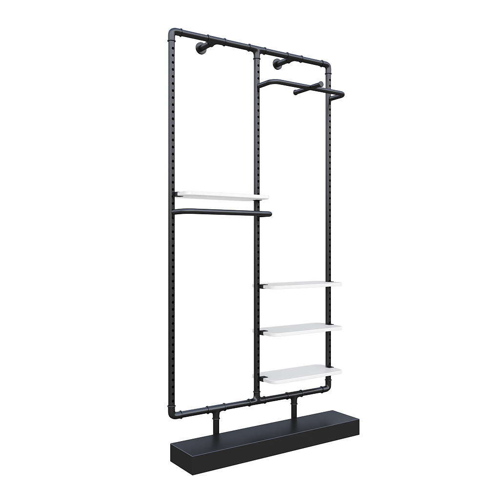 Multi purpose iron floor stands paint black clothing rail luxury clothes display rack for men stores