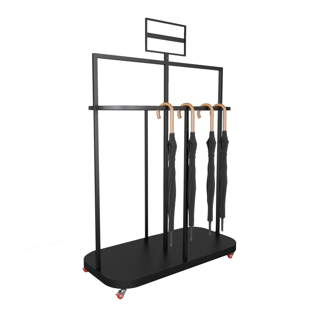 Xiamen Yiree High End Retail Store Metal Wood Display Stand Rack For Umbrella rug With Signage Holder