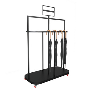 Xiamen Yiree High End Retail Store Metal Wood Display Stand Rack For Umbrella rug With Signage Holder