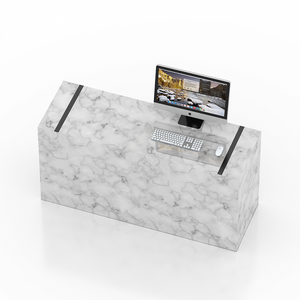 Modern gym beauty salon cloth store custom look design white front size marble reception counter desk