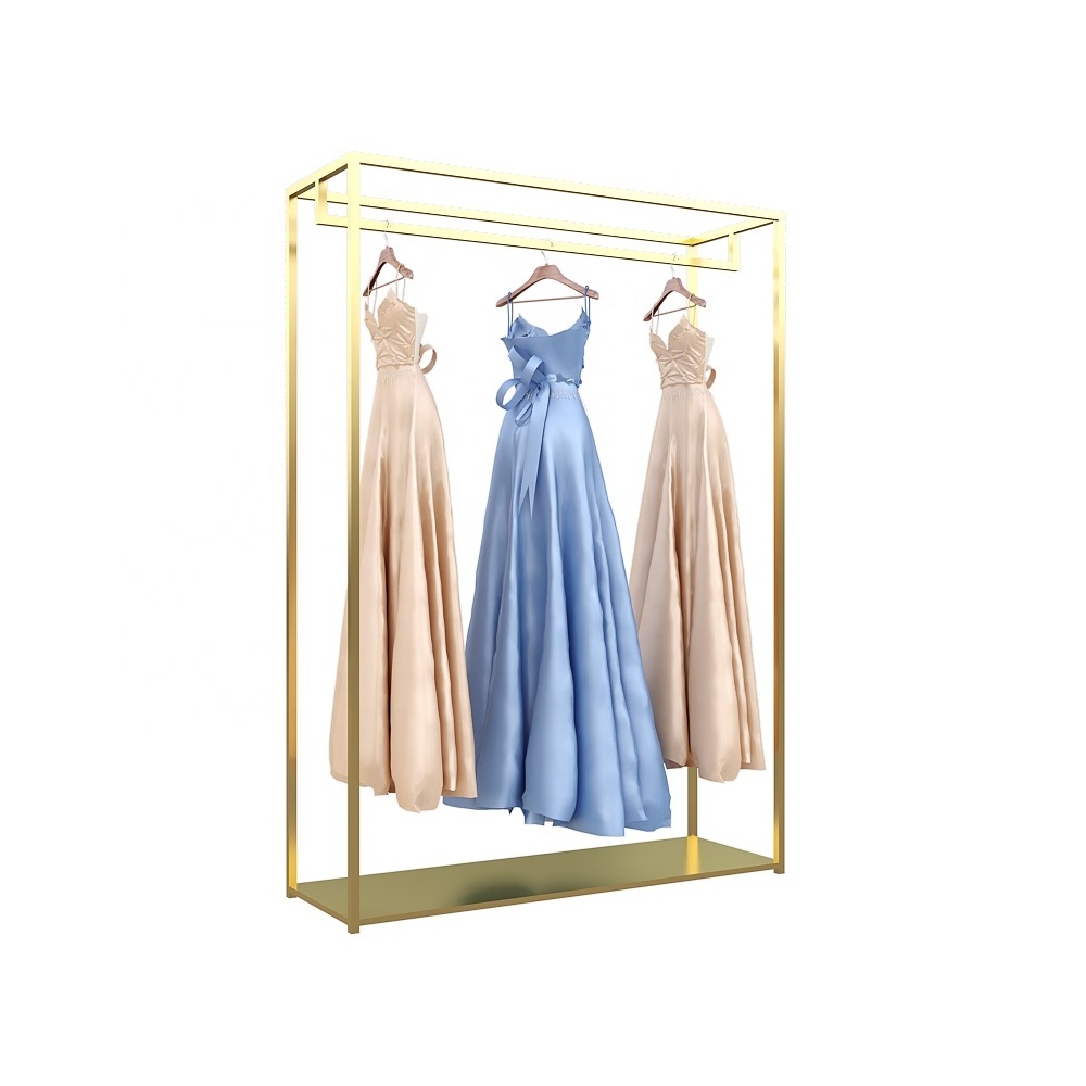 High end rapid sample iron gold custom wall mounted bridal wedding dress display rack for clothing store