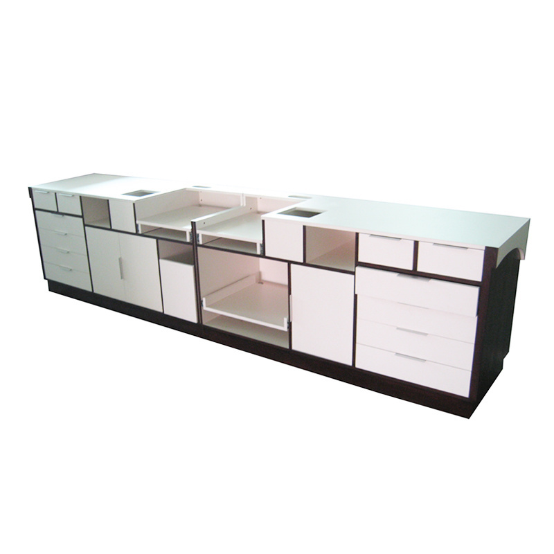 Office reception wood shop design furniture powder coat marble top checkout counter cashier desk