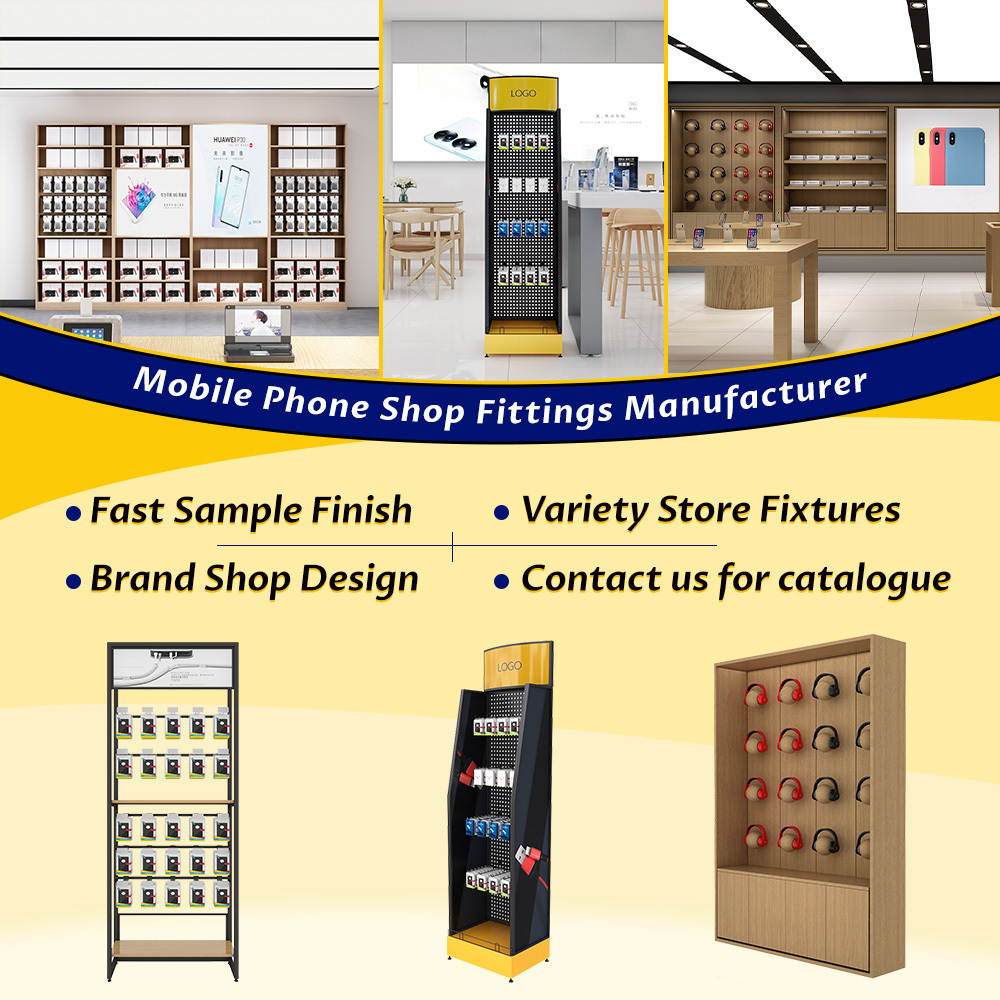 Yiree manufacturer brand shop wood rotating custom rotating mobile phone accessories display stand rack shelves