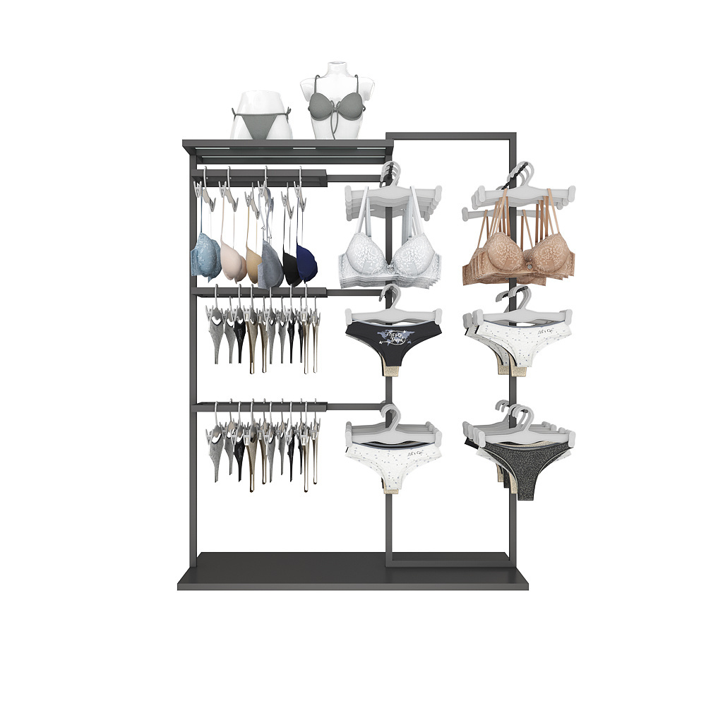 Hot brand underwear swimwear store fixture bra shop design iron powder coat black lingerie display rack shelves