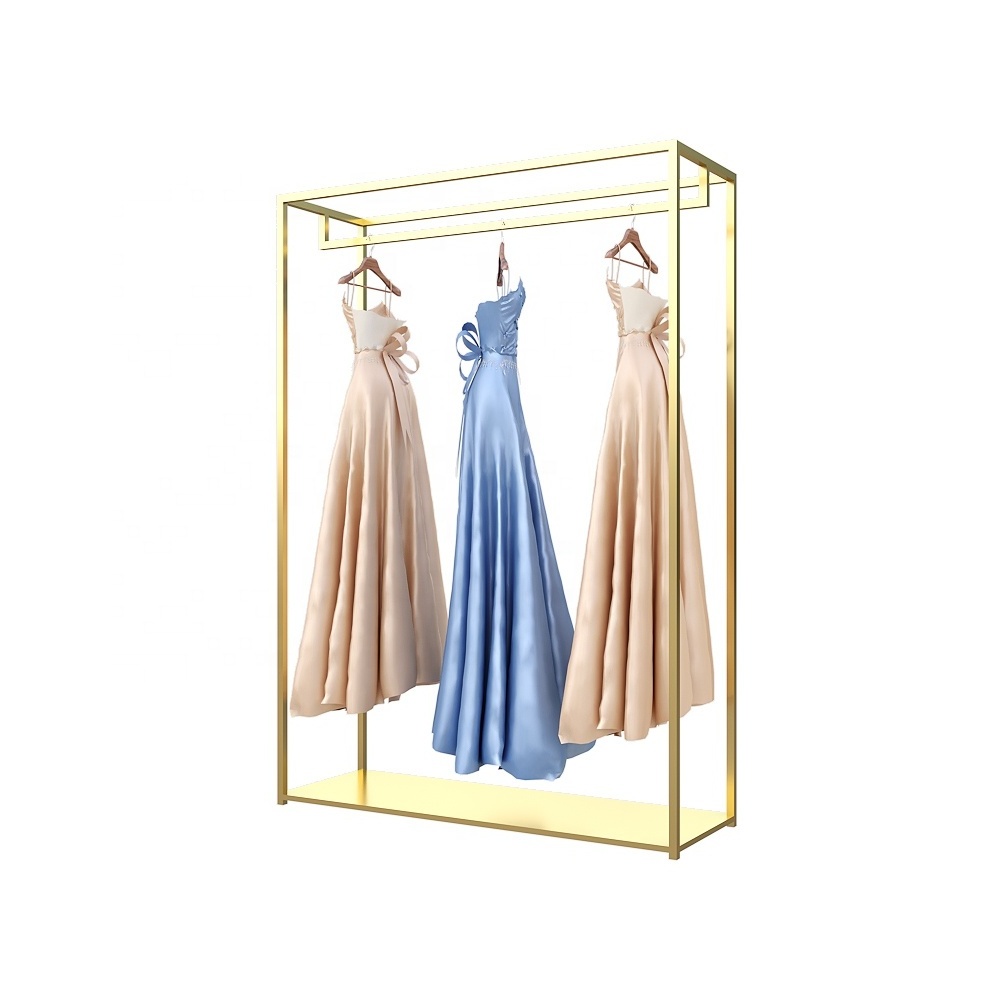 High end rapid sample iron gold custom wall mounted bridal wedding dress display rack for clothing store