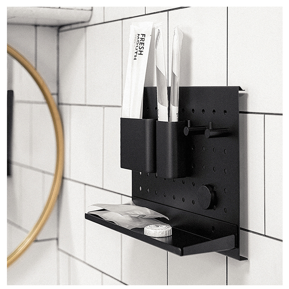 Supplies wall mounted squeezer holder black metal towel rack bathroom storage over the toilet