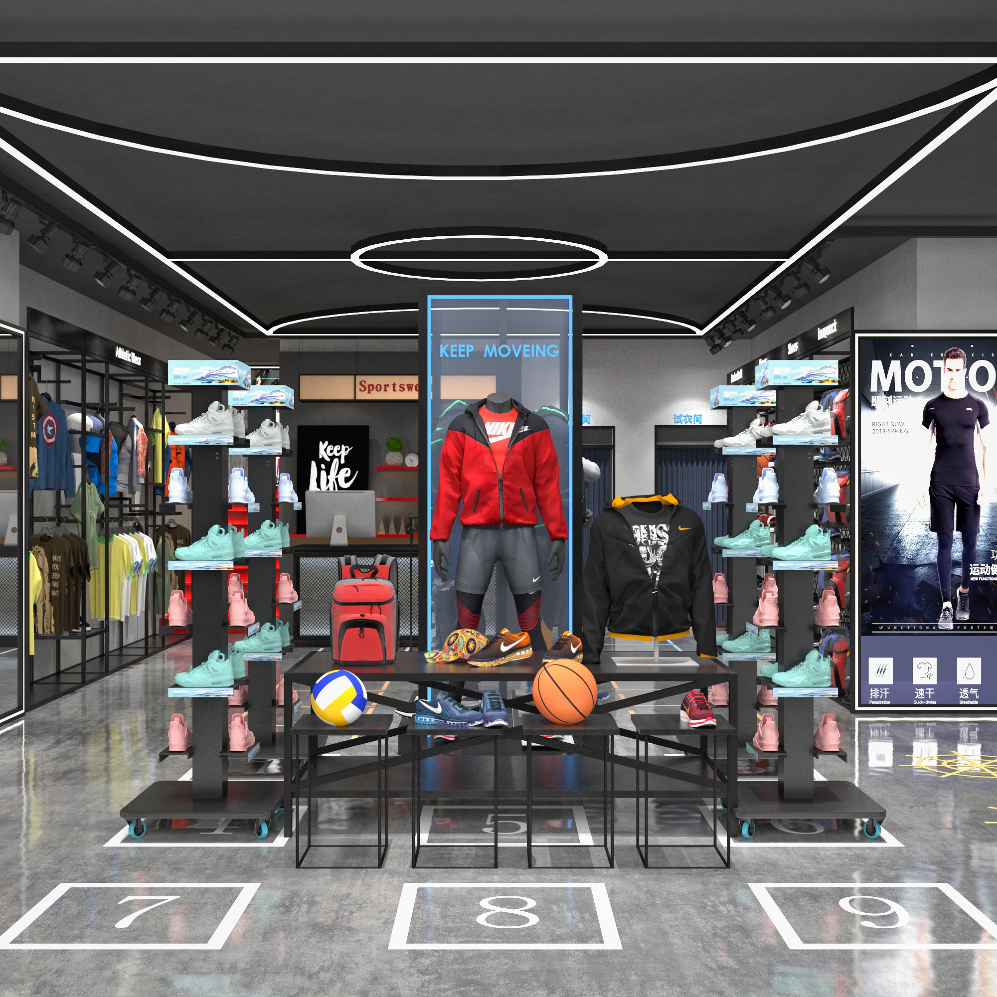 Multi sides brand store rack design metal black floor stands magnetic levitation shoe display for retail shop