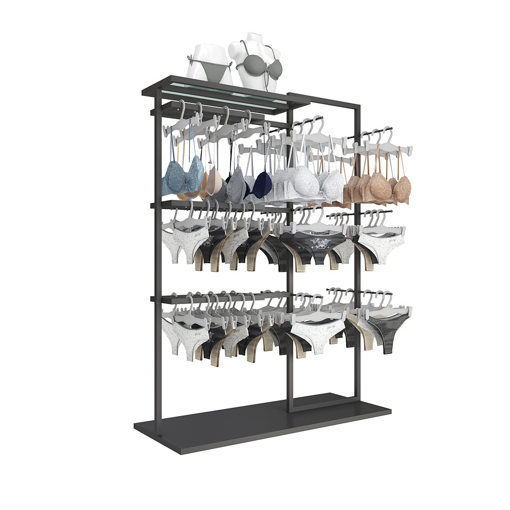 Hot brand underwear swimwear store fixture bra shop design iron powder coat black lingerie display rack shelves