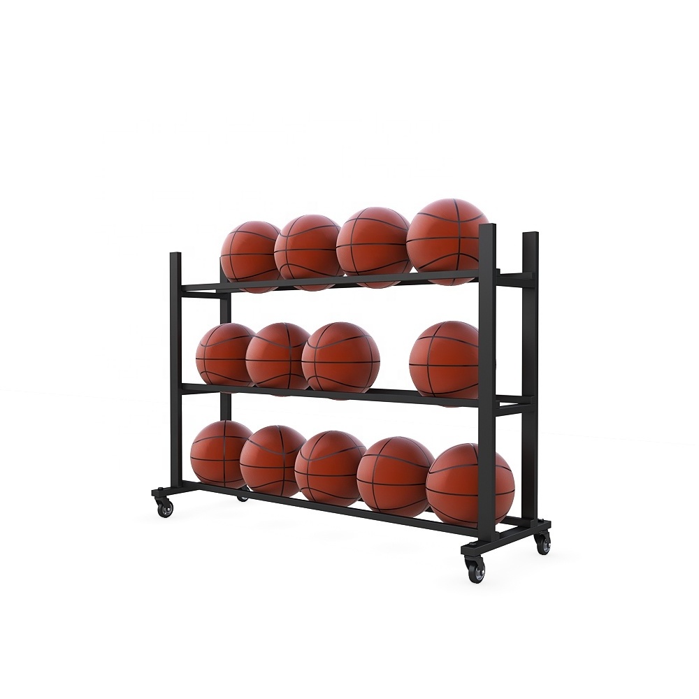 Factory sport basketball game store fixture metal paint black floor stand ball sample display racks on wheels