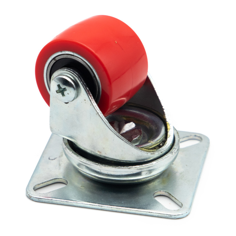 50mm Nylon Small Plastic Red Polyurethane Pu Swivel Brake Low Profile Caster Wheel