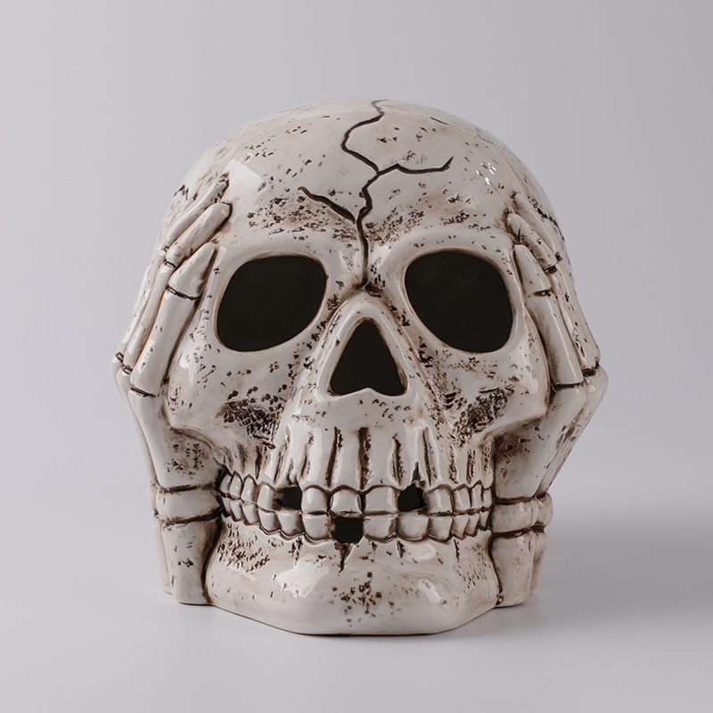 2022 Ceramic Halloween Horror Skull Ornaments Desktop Decor Custom Skeleton Ornaments with light