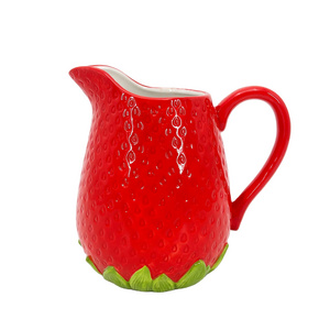 Hand painted strawberry water pitcher ceramic jug for water juice milk