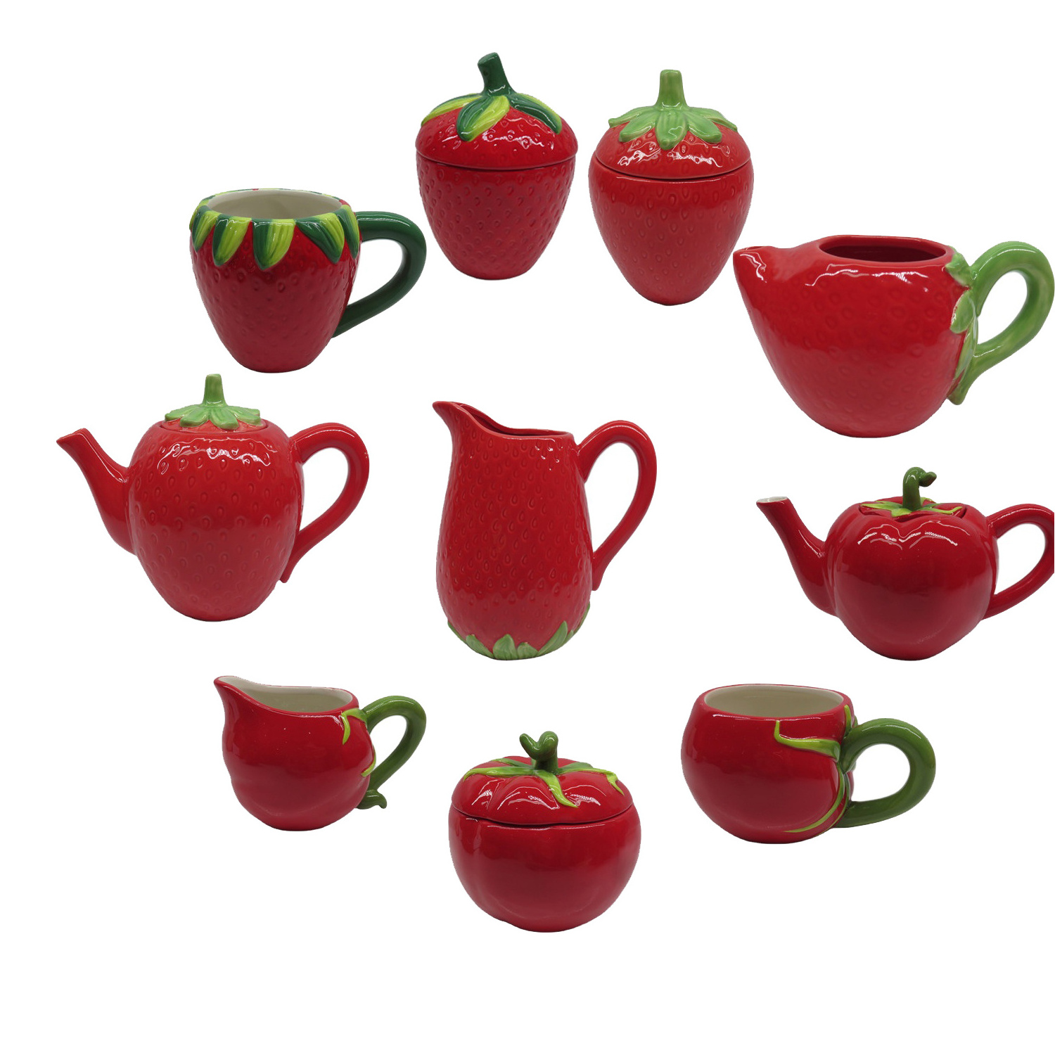 Ceramic Strawberry Design Teapot Coffee Pot Water Pot Porcelain Embossed Tea Kettle with Lids