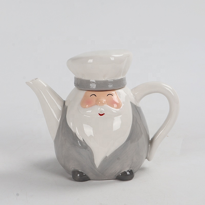 Grey Santa Chief Ceramic Teapot For Home Christmas Holidays Gifts Water Kitcher Jug Tea Kettle with Lids