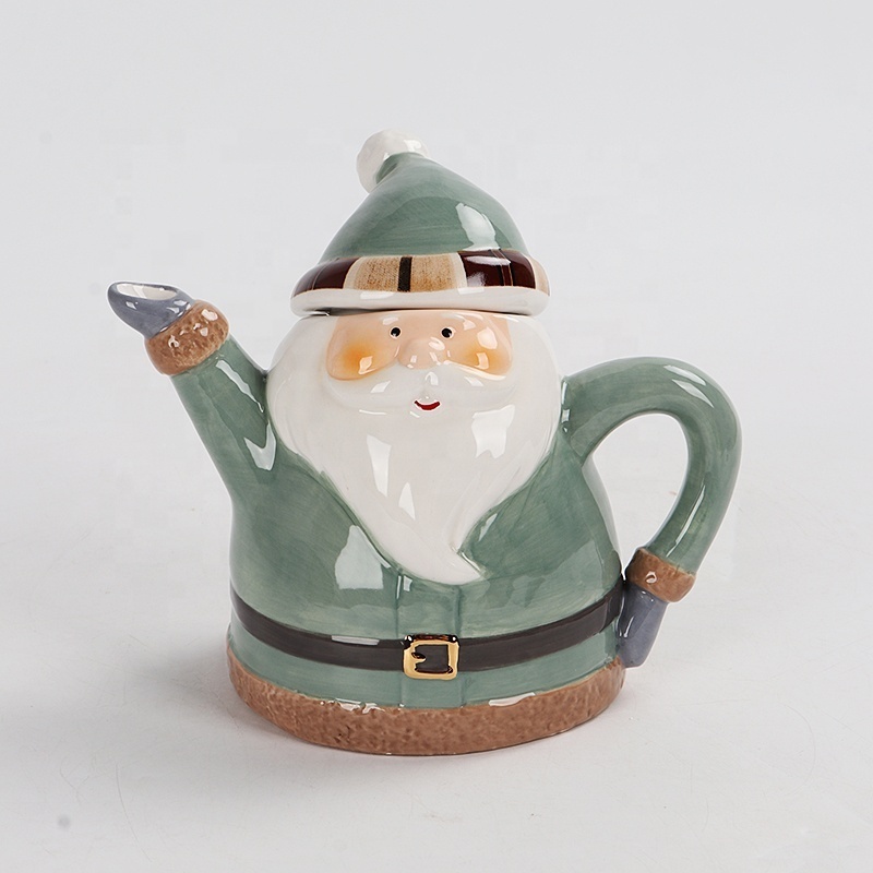 Grey Santa Chief Ceramic Teapot For Home Christmas Holidays Gifts Water Kitcher Jug Tea Kettle with Lids