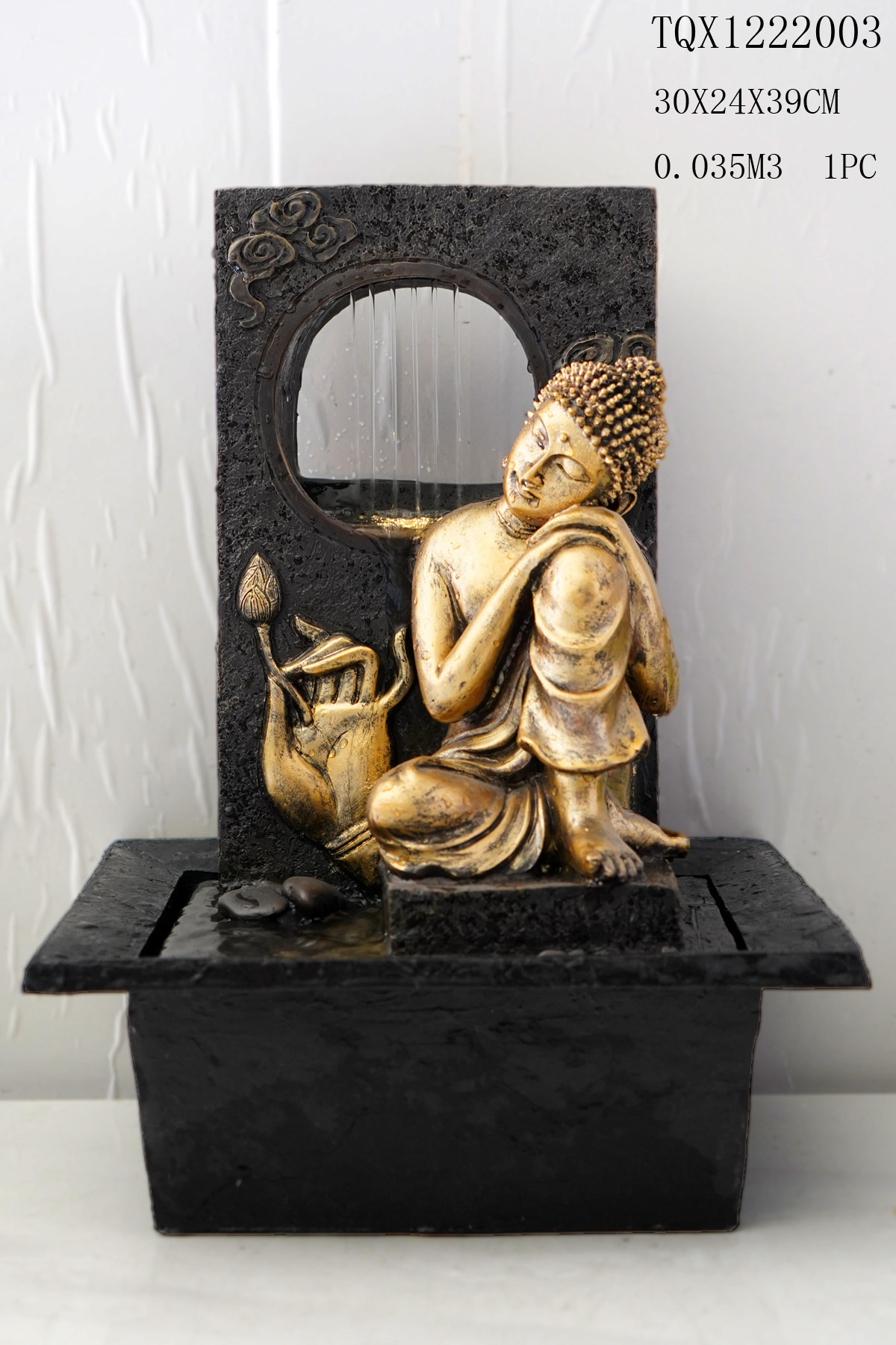 Buddha Statue Water Fountain with Rolling Glass Ball LED Lights Electric Pump Soothing Waterfall for Tabletop Indoor