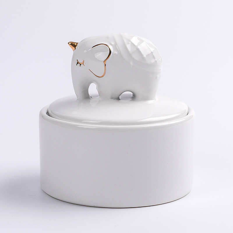 Ceramic elephant cookie jar white cartoon elephant food jar animal shape storage jar