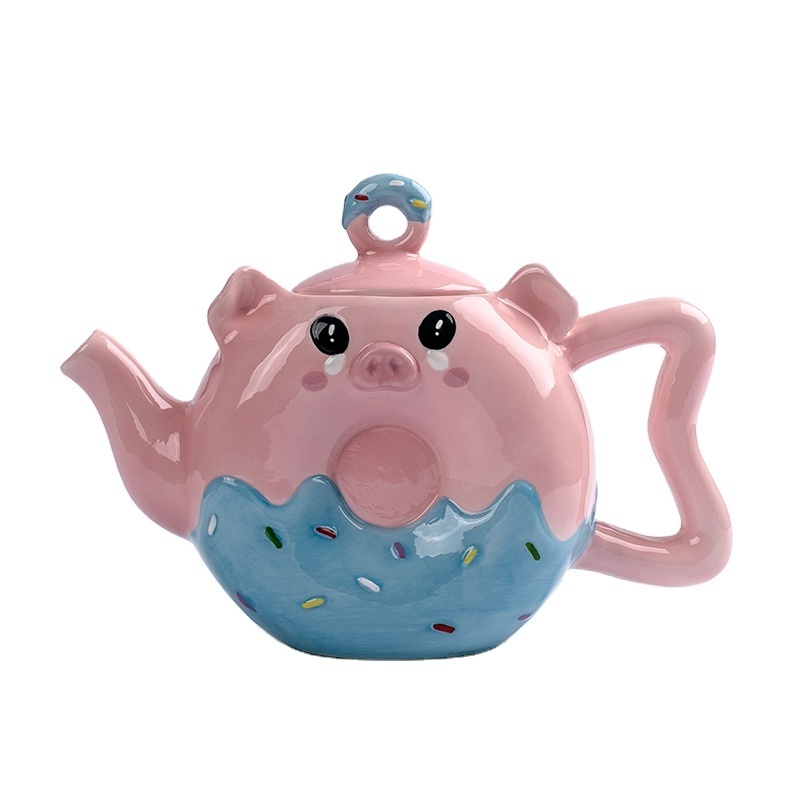 Cute Pink Pig Donut Ceramic Coffee Mug Kawaii Ceramic Teapot