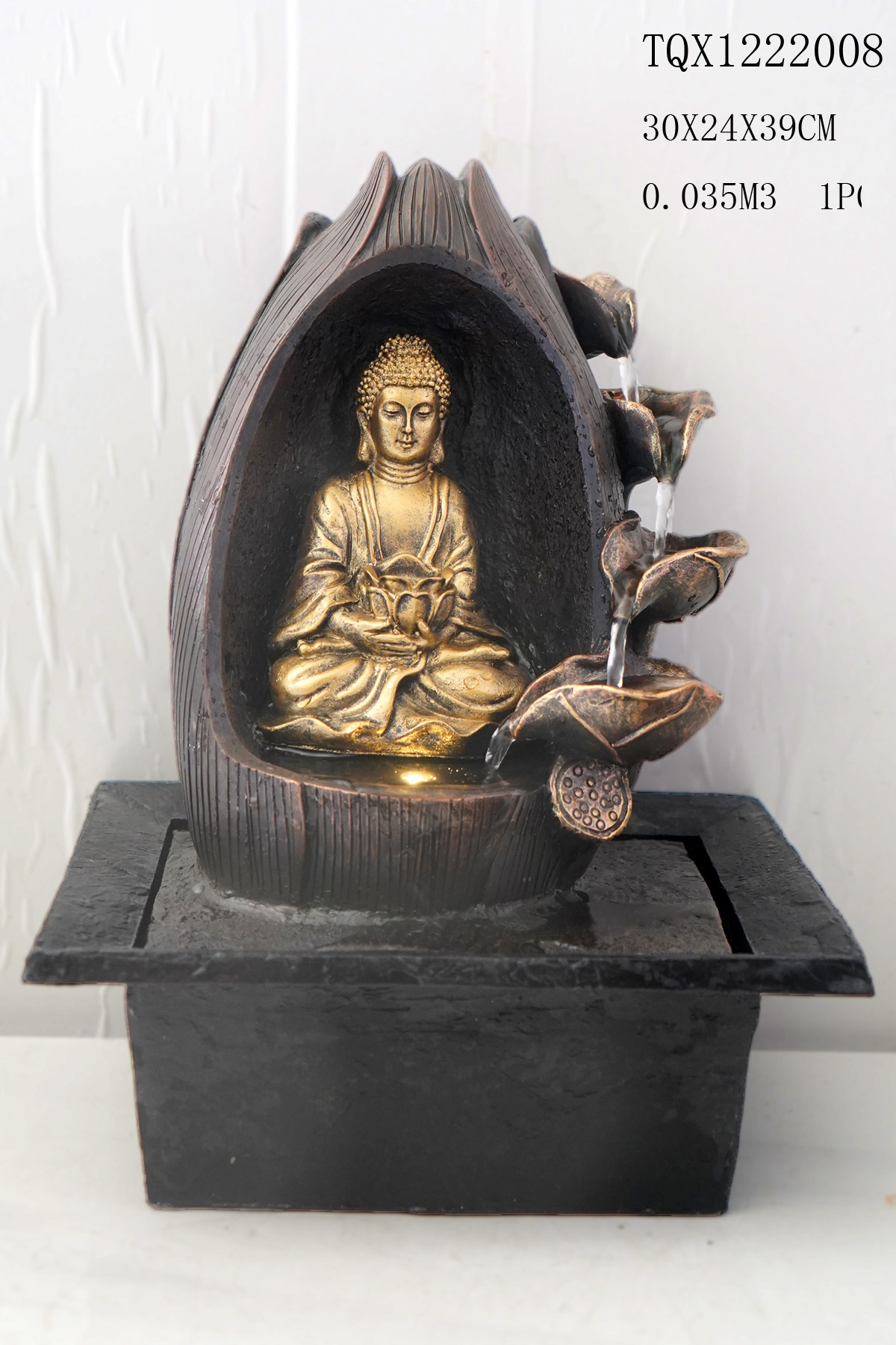 Buddha Statue Water Fountain with Rolling Glass Ball LED Lights Electric Pump Soothing Waterfall for Tabletop Indoor