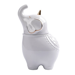 Ceramic elephant cookie jar white cartoon elephant food jar animal shape storage jar