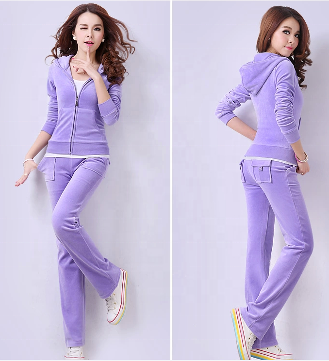 High Quality Custom Womens Tracksuits Blank Velour Tracksuits For Women