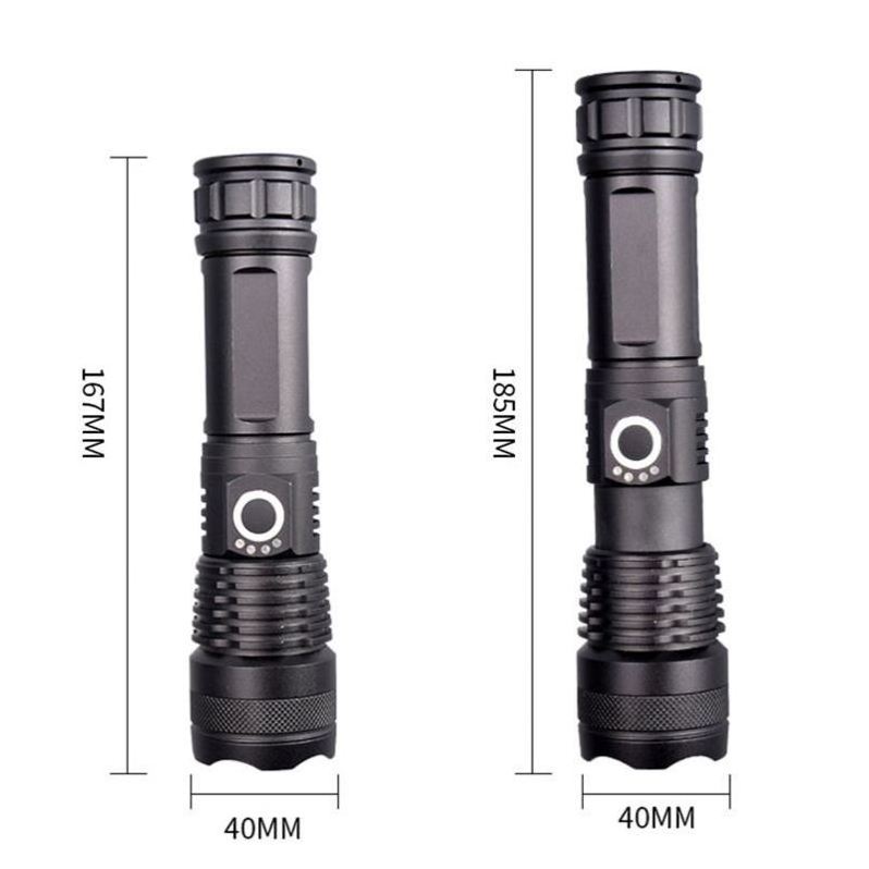 Super Bright Zoomable XHP50 Powerful LED Torch Flash Light, USB Rechargeable Waterproof Portable Security Tactical Flashlight