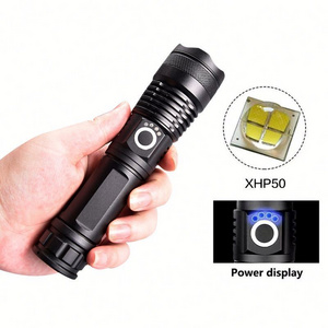 Super Bright Zoomable XHP50 Powerful LED Torch Flash Light, USB Rechargeable Waterproof Portable Security Tactical Flashlight