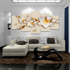 5 Panel Canvas Printed Canvas Wall 3D Modern Floral Art Painting