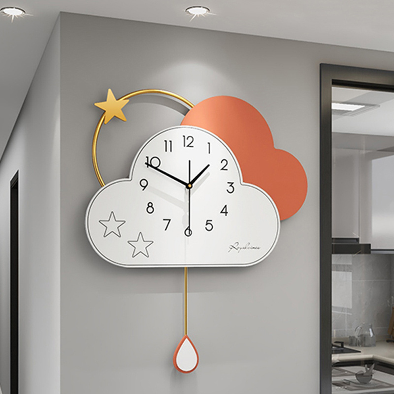 Digital cute cloud wall clock swing European light luxury atmosphere simple quartz stone clock wall clock home decoration