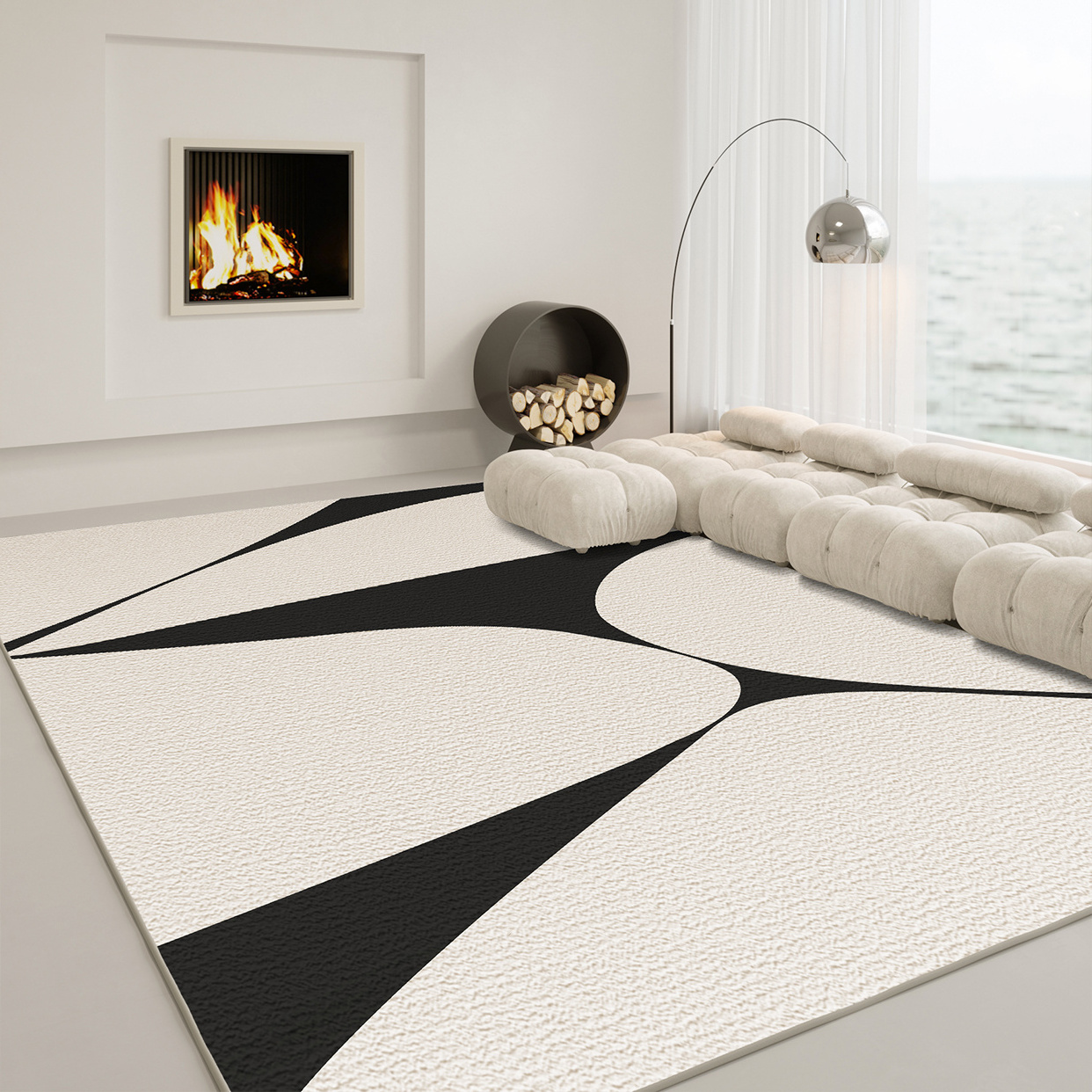 Factory wholesale Custom 3D Large carpet  Living room Carpet Design White Black Colors Geometric Pattern Carpet