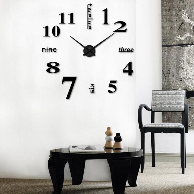 Frameless DIY Wall Clock 3D mirror wall clock large silent wall watch sticker is suitable for home decoration