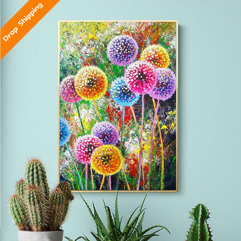 Colorful Dandelion Diamond Painting Kits 5D Full Drill Round Rhinestone Embroidery Cross Stitch Home Wall Decor Floral