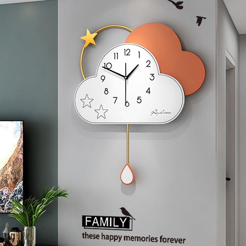 Digital cute cloud wall clock swing European light luxury atmosphere simple quartz stone clock wall clock home decoration