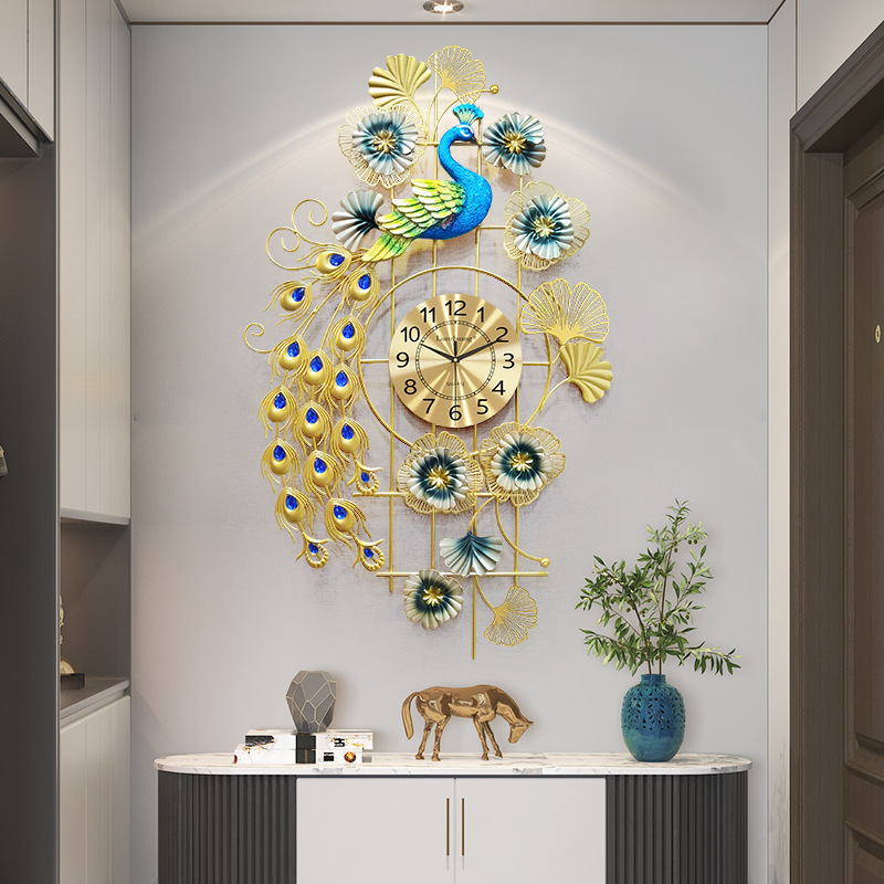 Home Decoration Nordic Peacock Wholesale Modern Living Room Metal Wall Clock