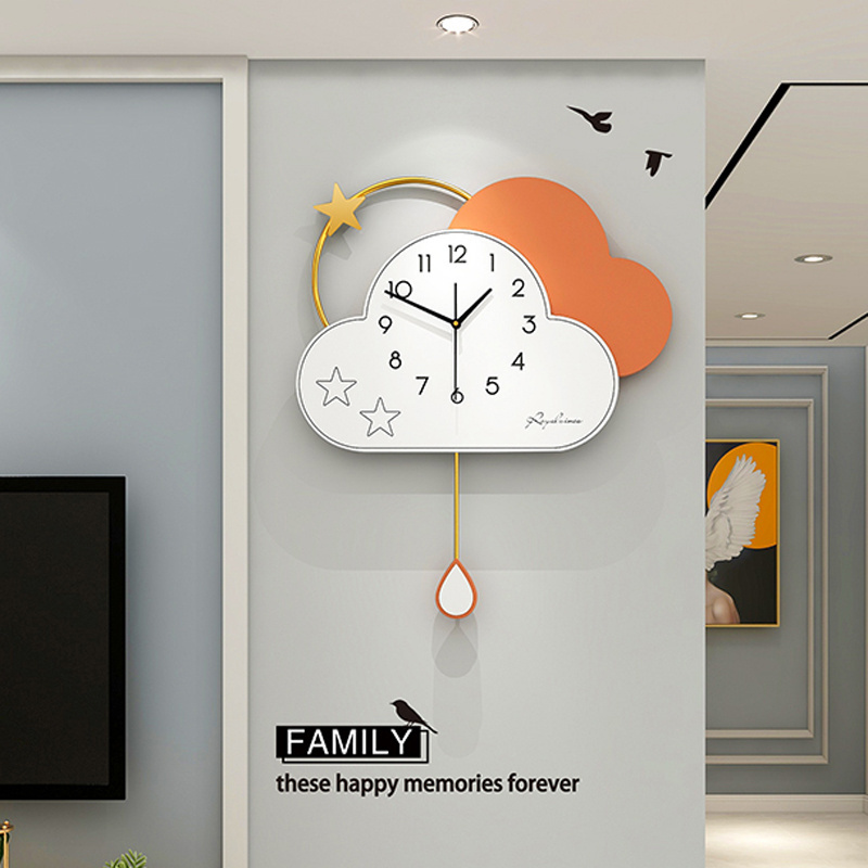 Digital cute cloud wall clock swing European light luxury atmosphere simple quartz stone clock wall clock home decoration