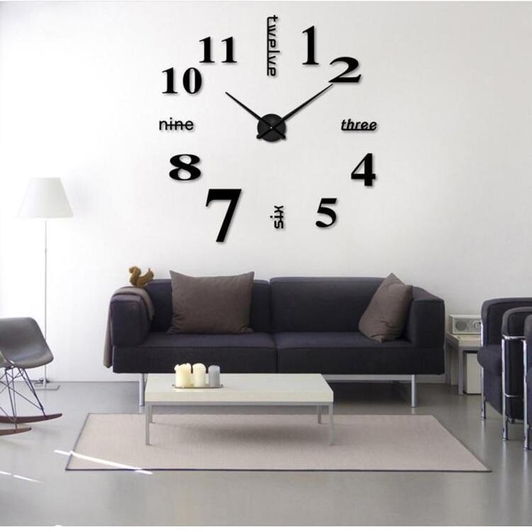 Frameless DIY Wall Clock 3D mirror wall clock large silent wall watch sticker is suitable for home decoration