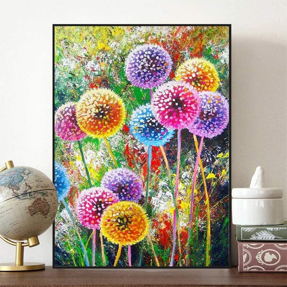 Colorful Dandelion Diamond Painting Kits 5D Full Drill Round Rhinestone Embroidery Cross Stitch Home Wall Decor Floral