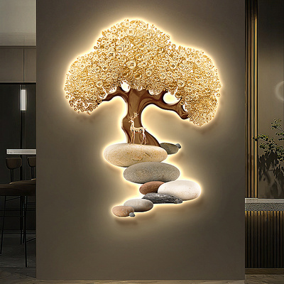 Luxury Golden Tree Home Living Room Decors Designer's Style Large 3D Metal  New Product Design Wall lamp LED Decorations For